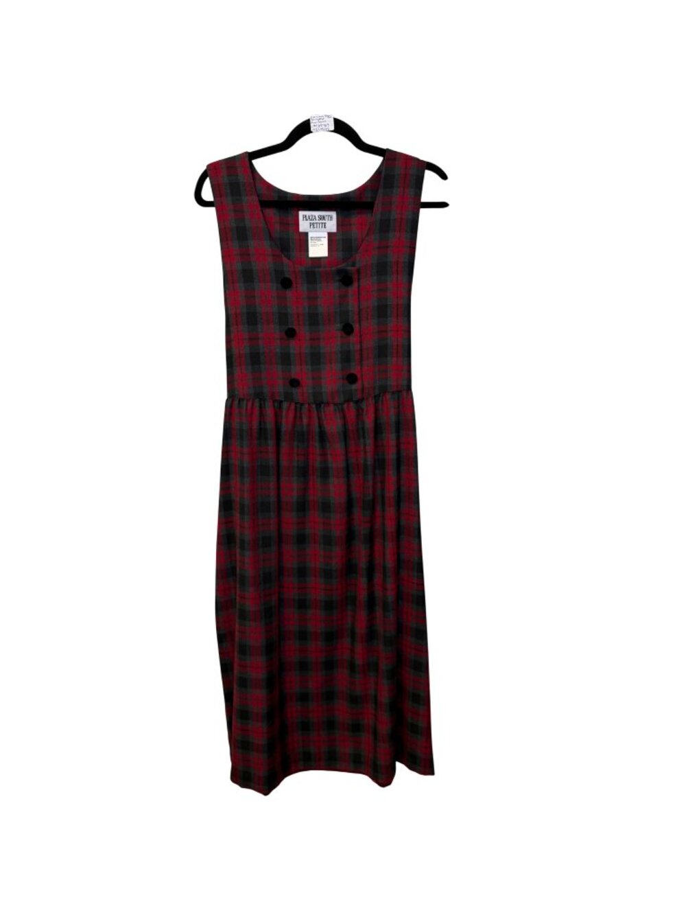 VTG Plaza South Petite Plaid Midi Dress Women’s Size 10 Red Gray Sleeveless Y2K